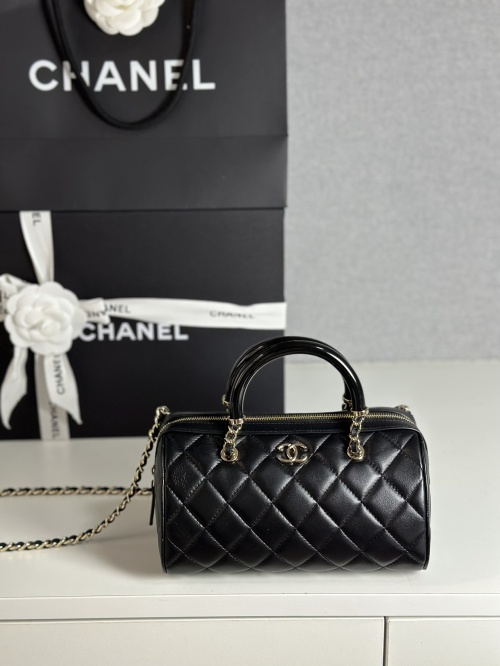 Chanel 25c Black Lambskin Mini Bowling Bag with Resin Handle 1 Chanel 25c Black Lambskin Mini Bowling Bag with Resin Handle