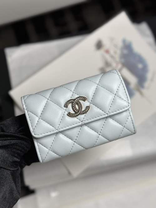 Chanel 25S Flap Card Holder with Openwork Double C Logo - Macaron Blue 1 Chanel 25S Flap Card Holder with Openwork Double C Logo - Macaron Blue