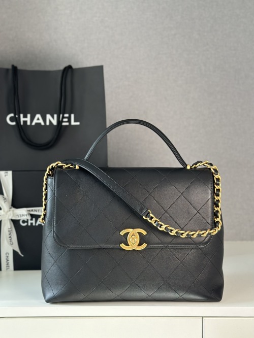 Chanel 25s Medium Flap Bag, Top Handle, Black Leather, Gold Hardware 1 Chanel 25s Medium Flap Bag, Top Handle, Black Leather, Gold Hardware