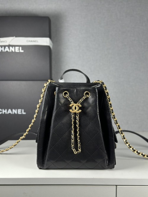 Chanel 25B Black Leather Quilted Drawstring Backpack with Gold Hardware 1 Chanel 25B Black Leather Quilted Drawstring Backpack with Gold Hardware