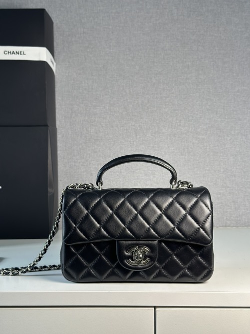 Chanel Mini CF Handle Bag, Black Leather with Silver Hardware, 20 x 6 x 13cm 1 Chanel Mini CF Handle Bag, Black Leather with Silver Hardware, 20 x 6 x 13cm