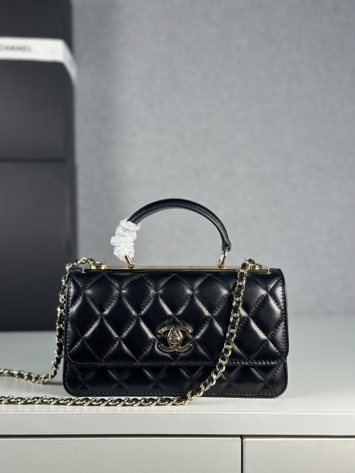 Elegant Quilted Lambskin Top Handle Flap Bag with Chain Strap 1 Elegant Quilted Lambskin Top Handle Flap Bag with Chain Strap