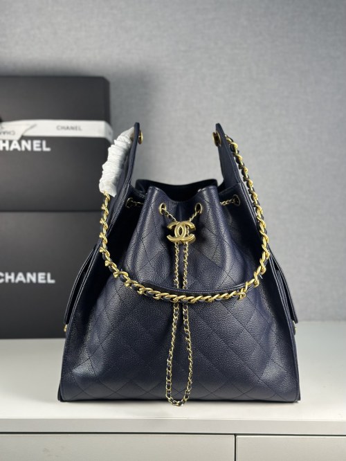 Chanel 25B Navy Blue Caviar Leather Bucket Bag Hobo with Gold Hardware 1 Chanel 25B Navy Blue Caviar Leather Bucket Bag Hobo with Gold Hardware