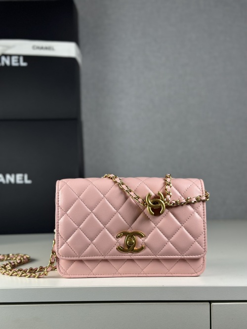 Chanel WOC Chain Bag with Double C Clasp in Pink Lambskin Leather 1 Chanel WOC Chain Bag with Double C Clasp in Pink Lambskin Leather