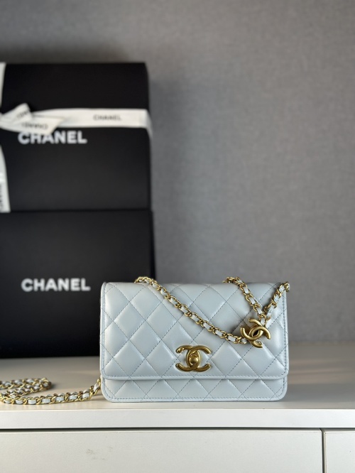 Chanel WOC Chain Bag with Double C Clasp, Light Blue Lambskin Leather 1 Chanel WOC Chain Bag with Double C Clasp, Light Blue Lambskin Leather