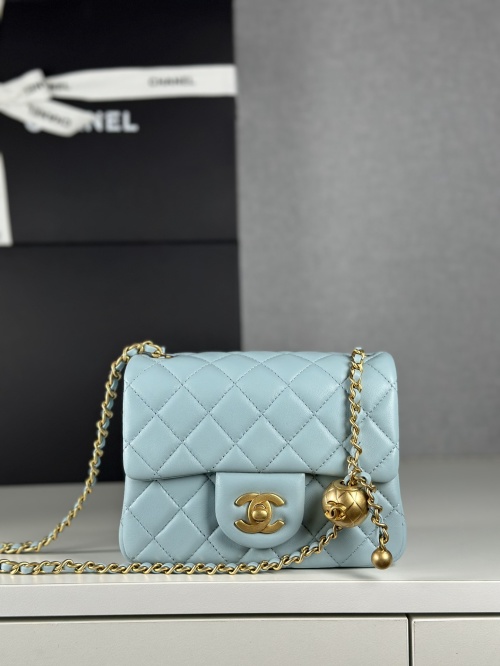 Chanel 24K Gold Ball Flap Bag, Light Blue Quilted Leather, Adjustable Chain 1 Chanel 24K Gold Ball Flap Bag, Light Blue Quilted Leather, Adjustable Chain