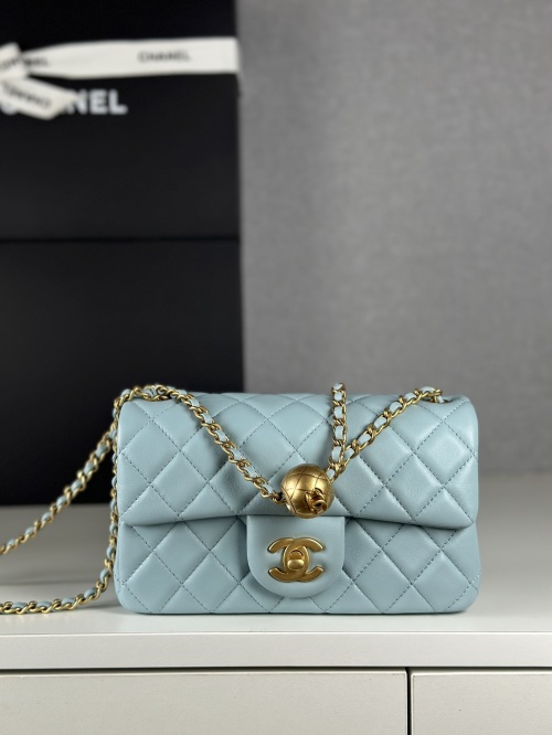 Chanel Mini CF 24K Gold Ball Flap Bag, Light Blue Quilted Leather Shoulder Bag 1 Chanel Mini CF 24K Gold Ball Flap Bag, Light Blue Quilted Leather Shoulder Bag