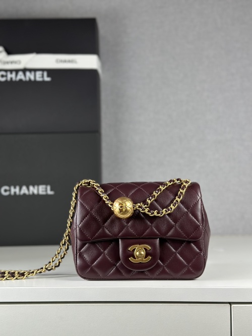 Chanel 25A Burgundy Quilted Flap Bag with Golden Ball and Chain Strap 1 Chanel 25A Burgundy Quilted Flap Bag with Golden Ball and Chain Strap