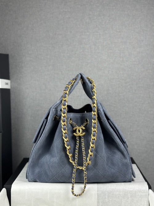 Chanel 25K Hobo Bag: Suede Blue, Drawstring Bucket Style, Small Size 1 Chanel 25K Hobo Bag: Suede Blue, Drawstring Bucket Style, Small Size