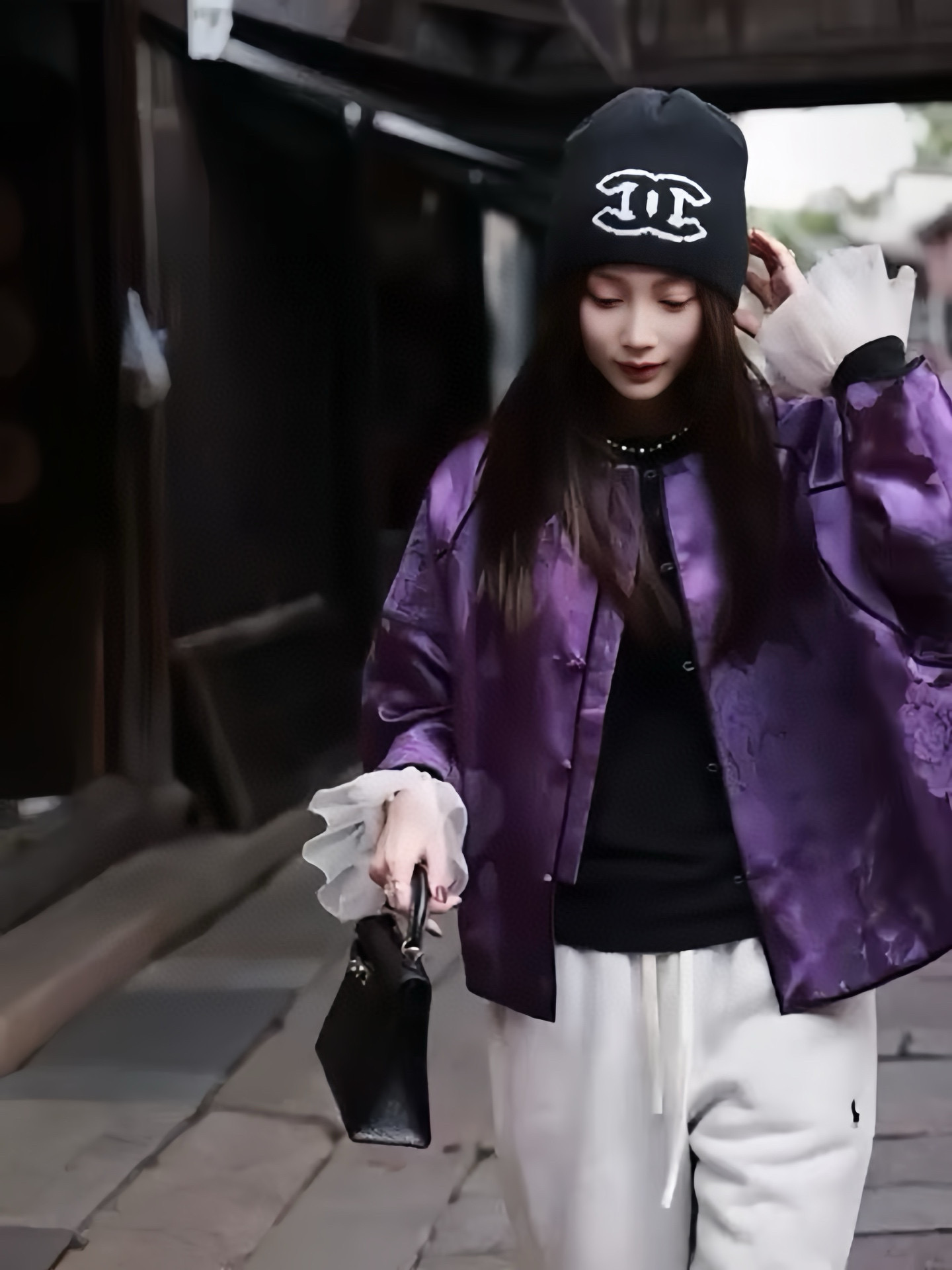 Elegant Purple Chinese Style Jacket, Retro Button Design, Modern Fit