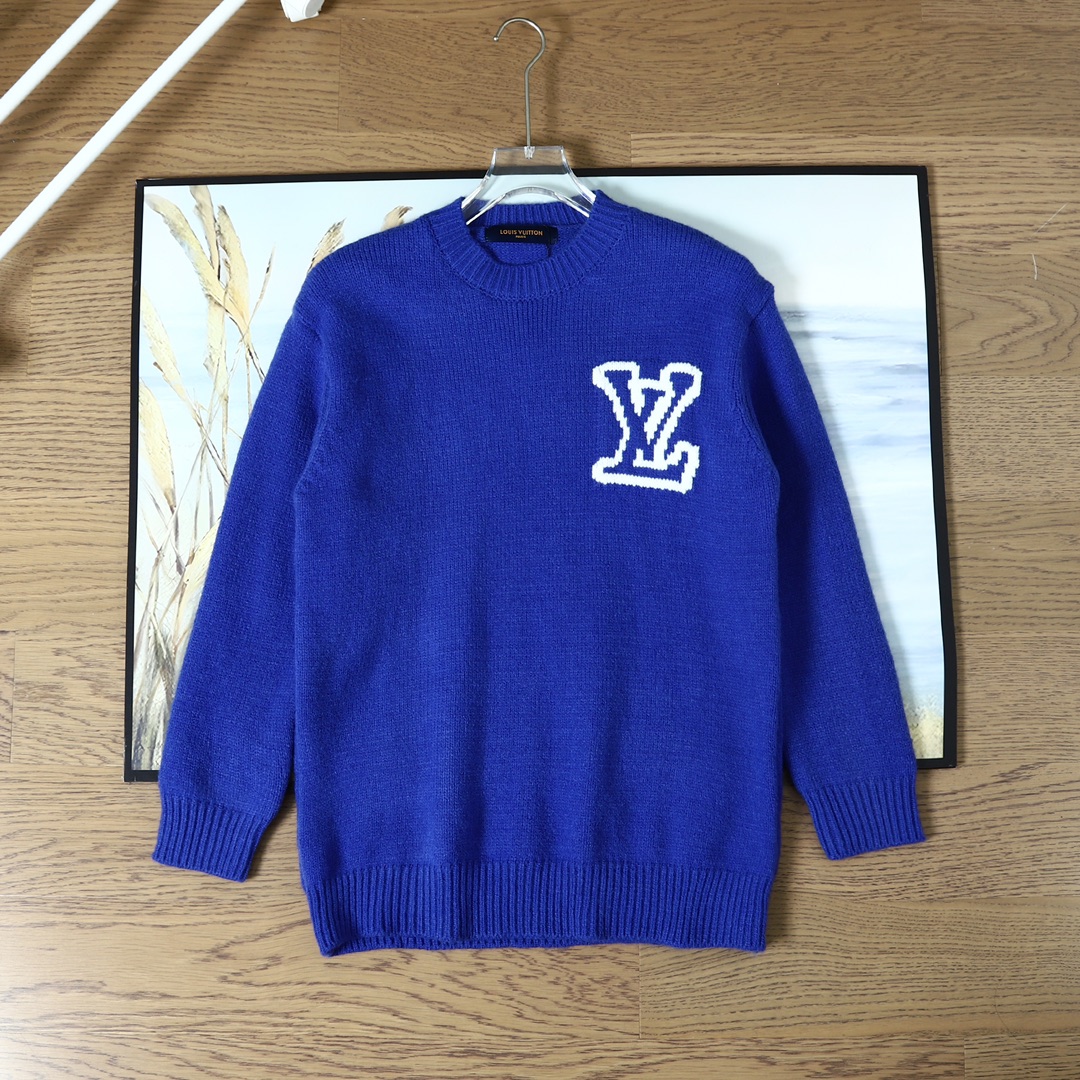 Louis Vuitton Blue Wool Jacquard Knit Sweater Unisex OS Fit 24ss