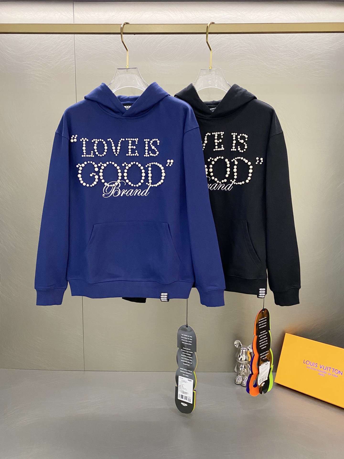 Love is Good Brand Pearl Beaded Embroidered Letter Hoodie Unisex