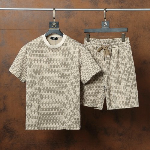 Fendi Men's Beige Jacquard Monogram Set Short Sleeve T-Shirt & Shorts 1 Fendi Men’s Beige Jacquard Monogram Set Short Sleeve T-Shirt & Shorts