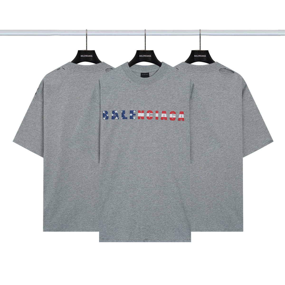 巴黎世家Balenciaga 经典logo国旗印短袖💰P85 颜色:花灰