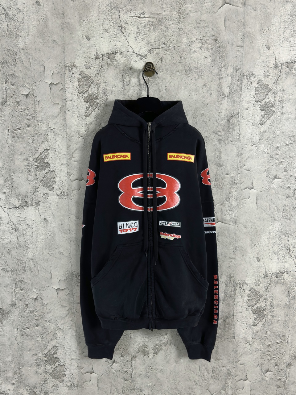 P205 Balenciaga x ropa de moto sudadera tipo cárdigan con múltiples estampados Color: negro Talla: xs-l