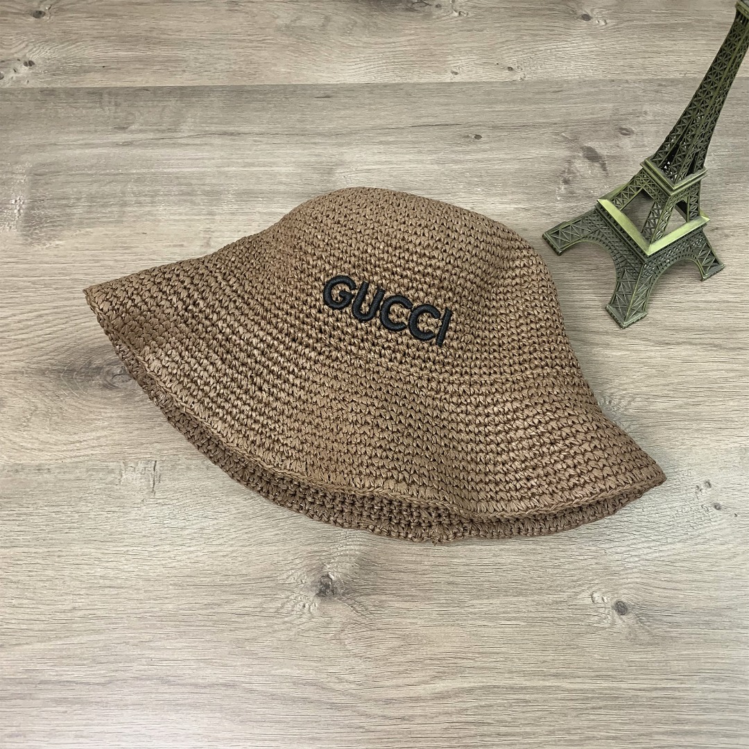 1010#P42#GUCCI古驰刺绣LOGO草帽渔夫帽休闲户外百搭遮阳帽#
均码
颜色：啡色 杏色 卡其色 黑色