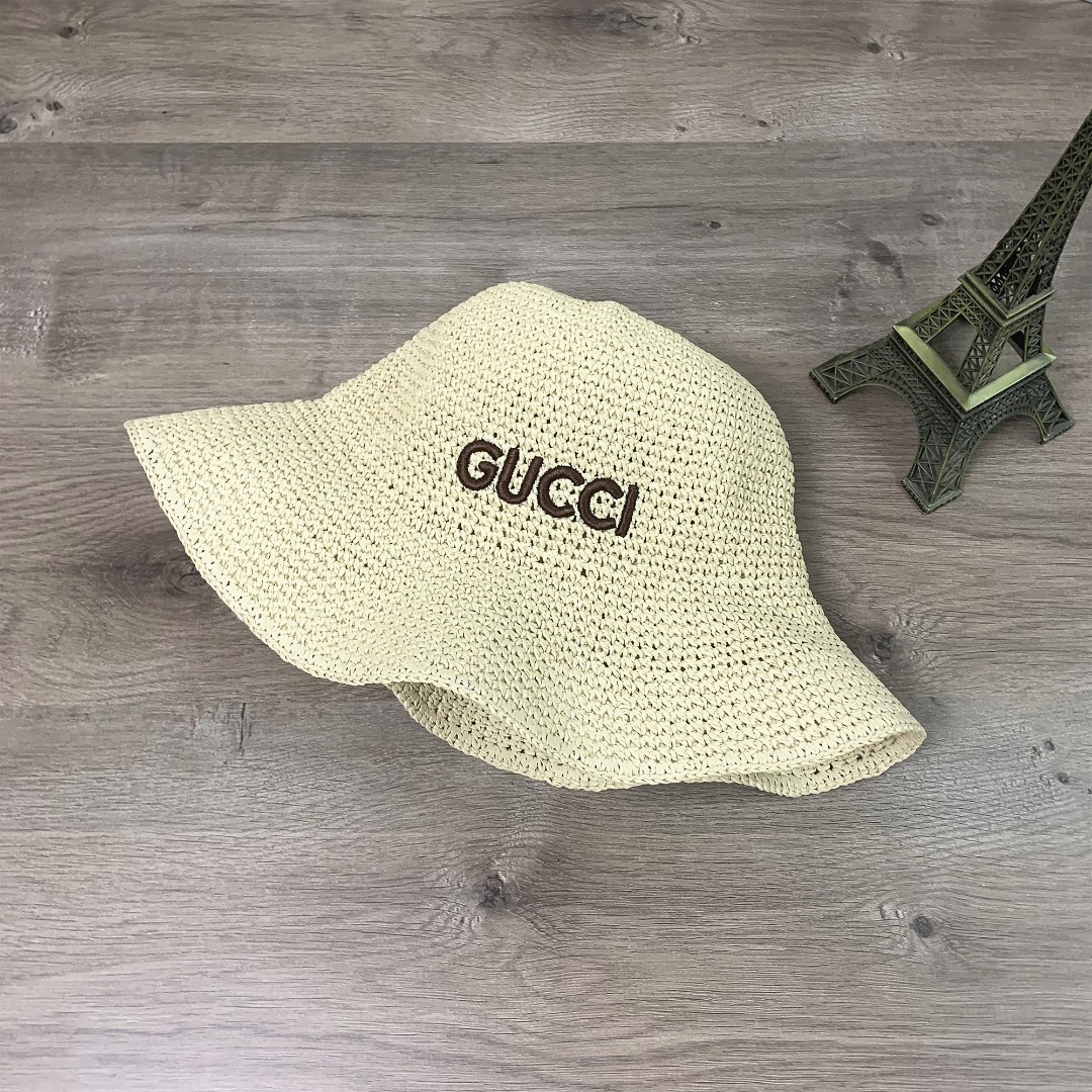 1010#P42#GUCCI古驰刺绣LOGO草帽渔夫帽休闲户外百搭遮阳帽#
均码
颜色：啡色 杏色 卡其色 黑色