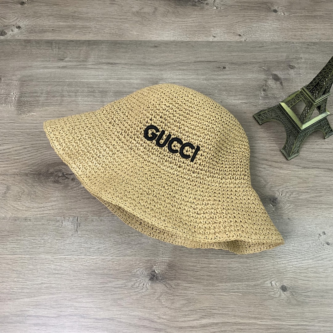 1010#P42#GUCCI古驰刺绣LOGO草帽渔夫帽休闲户外百搭遮阳帽#
均码
颜色：啡色 杏色 卡其色 黑色