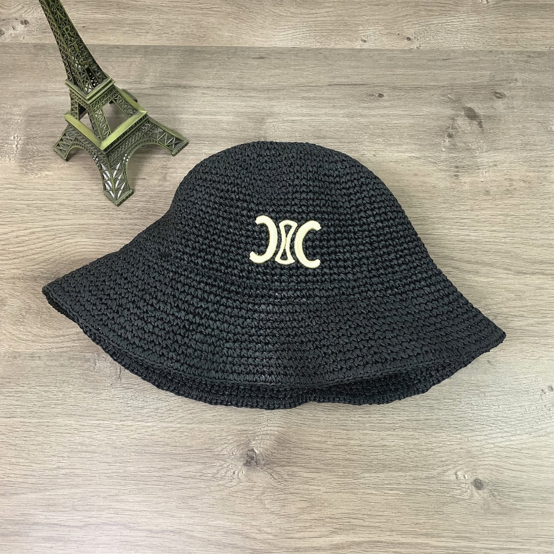 1012#P42#CELINE赛琳刺绣渔夫帽休闲户外时尚草帽百搭遮阳帽显脸小#
均码
颜色：黑色 卡其色 啡色 杏色