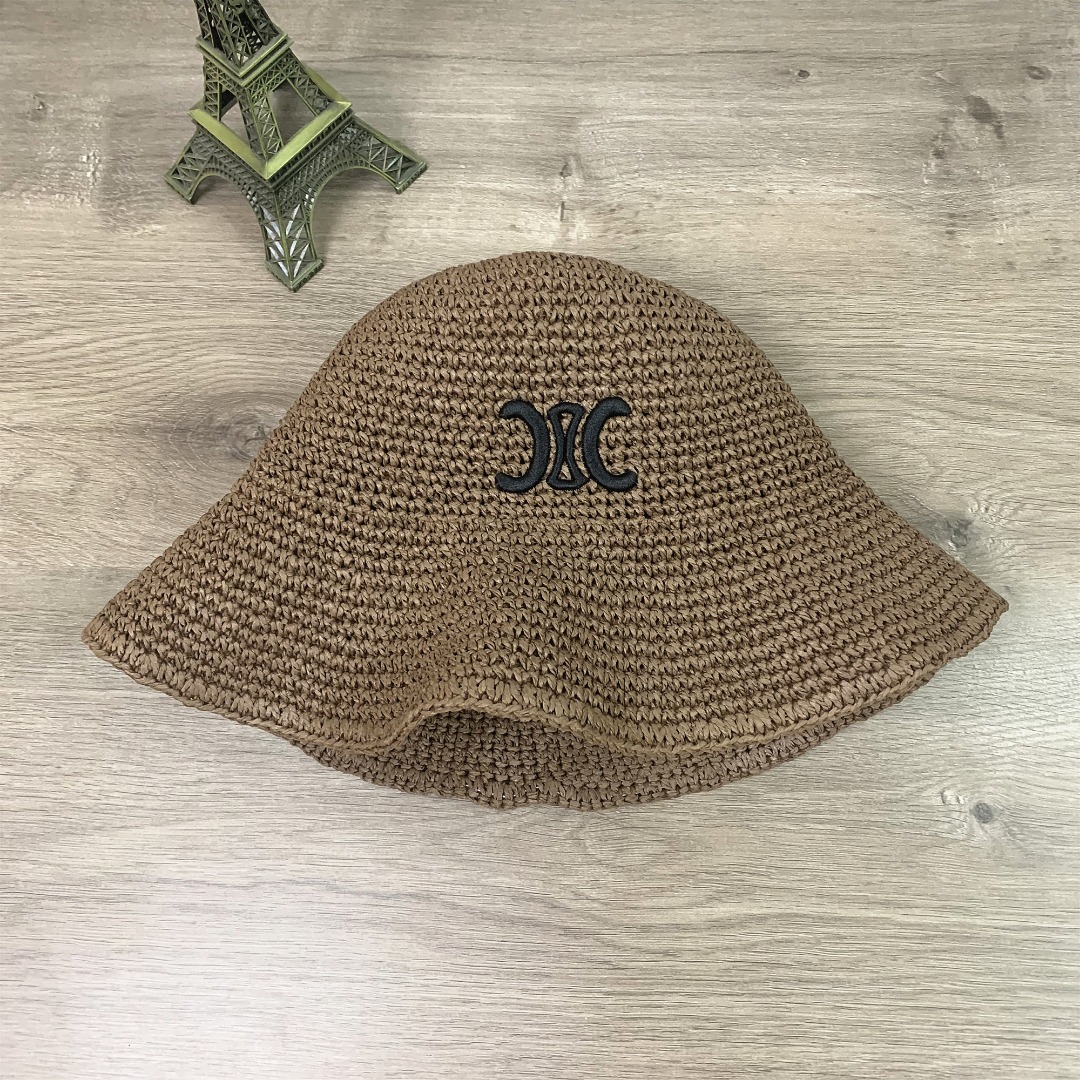 1012#P42#CELINE赛琳刺绣渔夫帽休闲户外时尚草帽百搭遮阳帽显脸小#
均码
颜色：黑色 卡其色 啡色 杏色