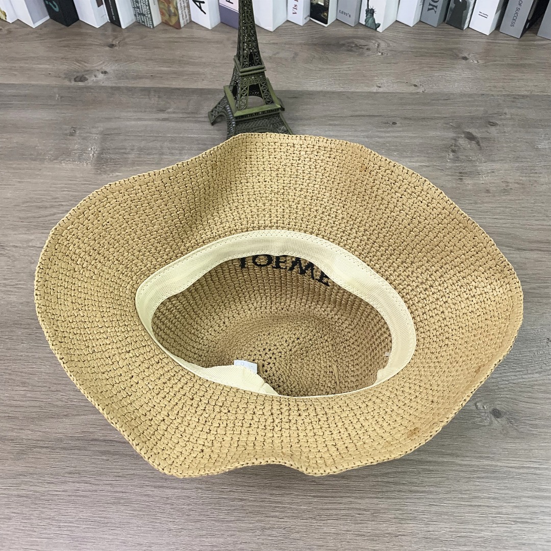 1013#P42#LOEWE草帽渔夫帽字母刺绣遮阳帽百搭户外太阳帽#
均码
颜色：杏色 黑色 啡色 卡其色