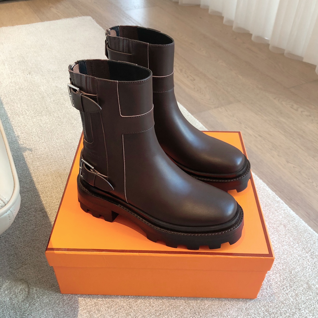 Hermes Kelly Martin Boots Calfskin Cowhide Lambskin Sheepskin