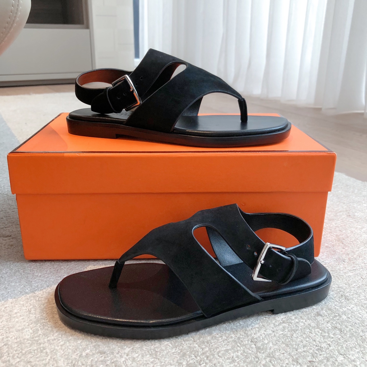 Hermes Eclair Black Leather Thong Sandals - Comfortable & Height Enhancing 9 i1743323052264 6994 0 7