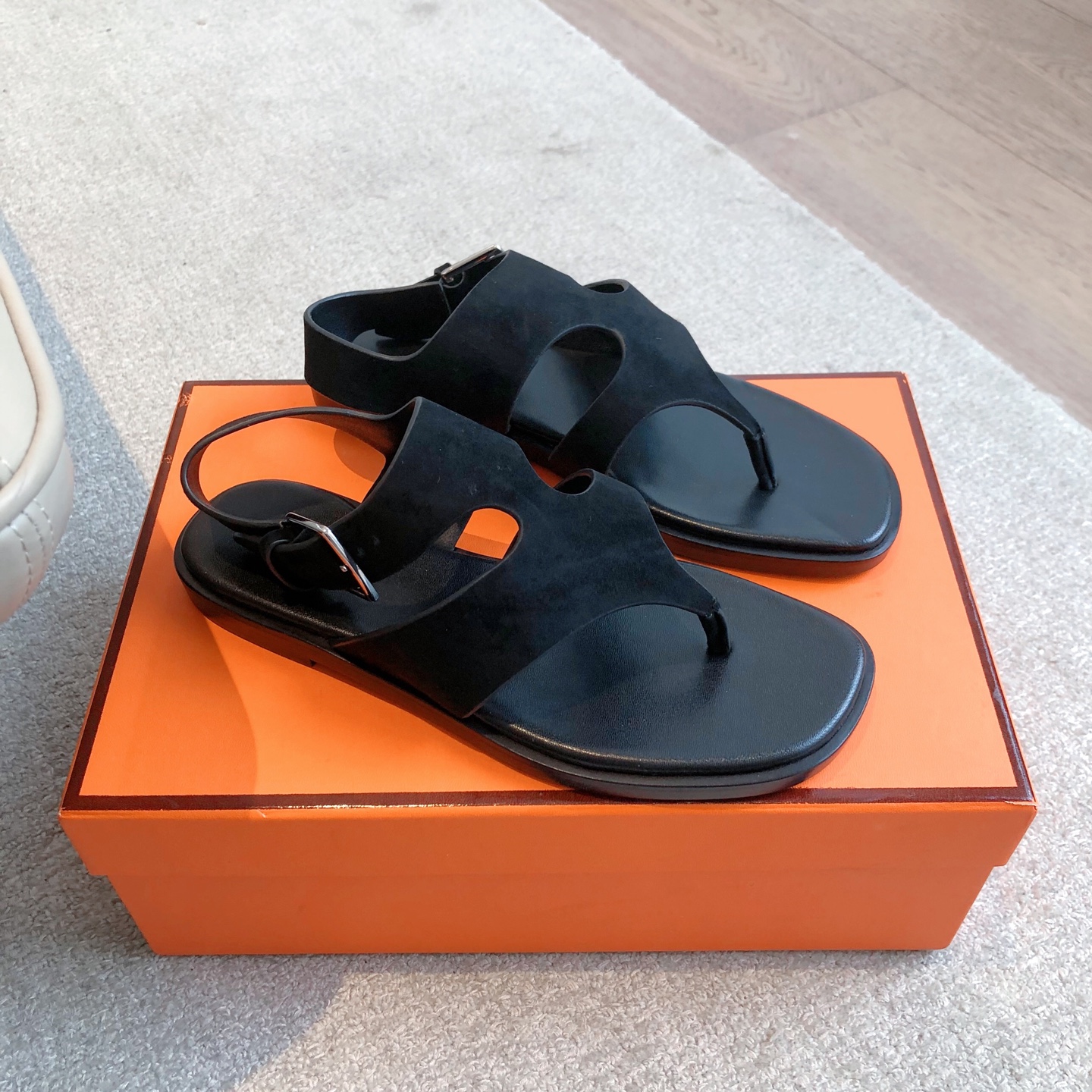 Hermes Eclair Black Leather Thong Sandals - Comfortable & Height Enhancing 1 Hermes Eclair Black Leather Thong Sandals - Comfortable & Height Enhancing