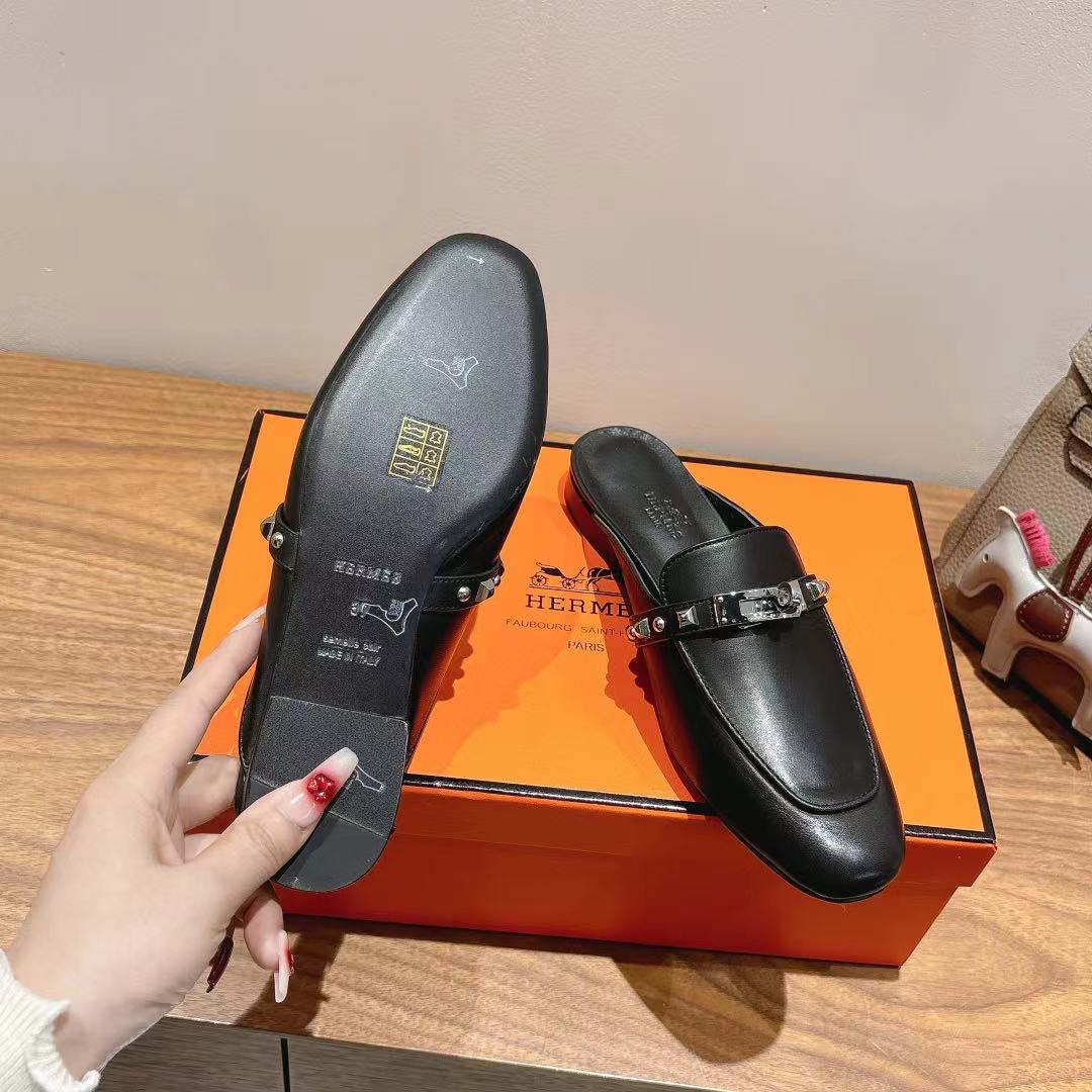 Hermes Women's Rivet Leather Flat Mules Slippers,Comfortable and Stylish 10 i1744459407071 2134 0 8