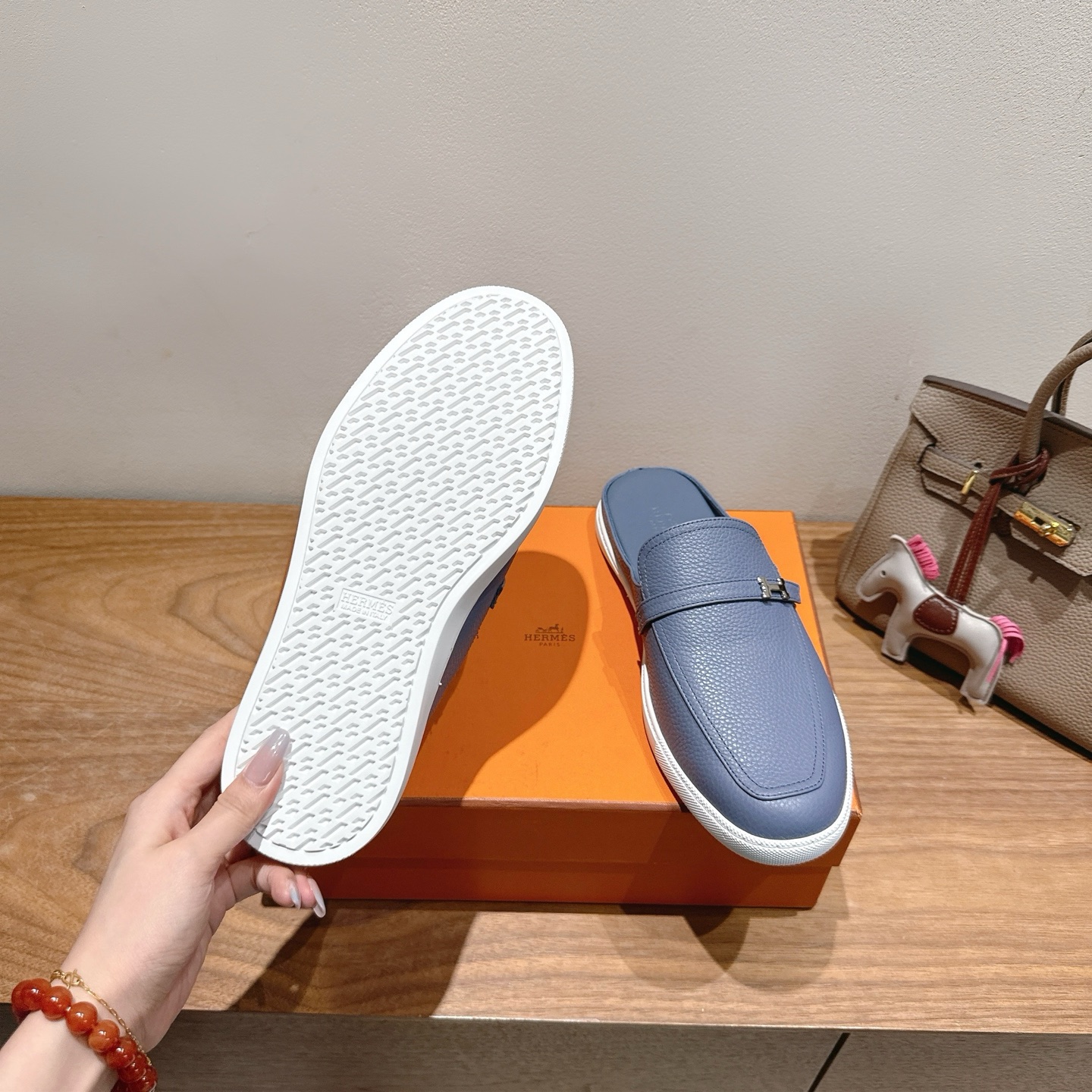Hermès Men's Blue Leather Mules, Comfortable & Lightweight Shoes 10 i1749771398678 2629 0 8