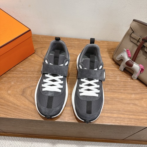 Hermès Grey Retro Design Sneakers Premium Leather Couple Style Shoes 1 Hermès Grey Retro Design Sneakers Premium Leather Couple Style Shoes