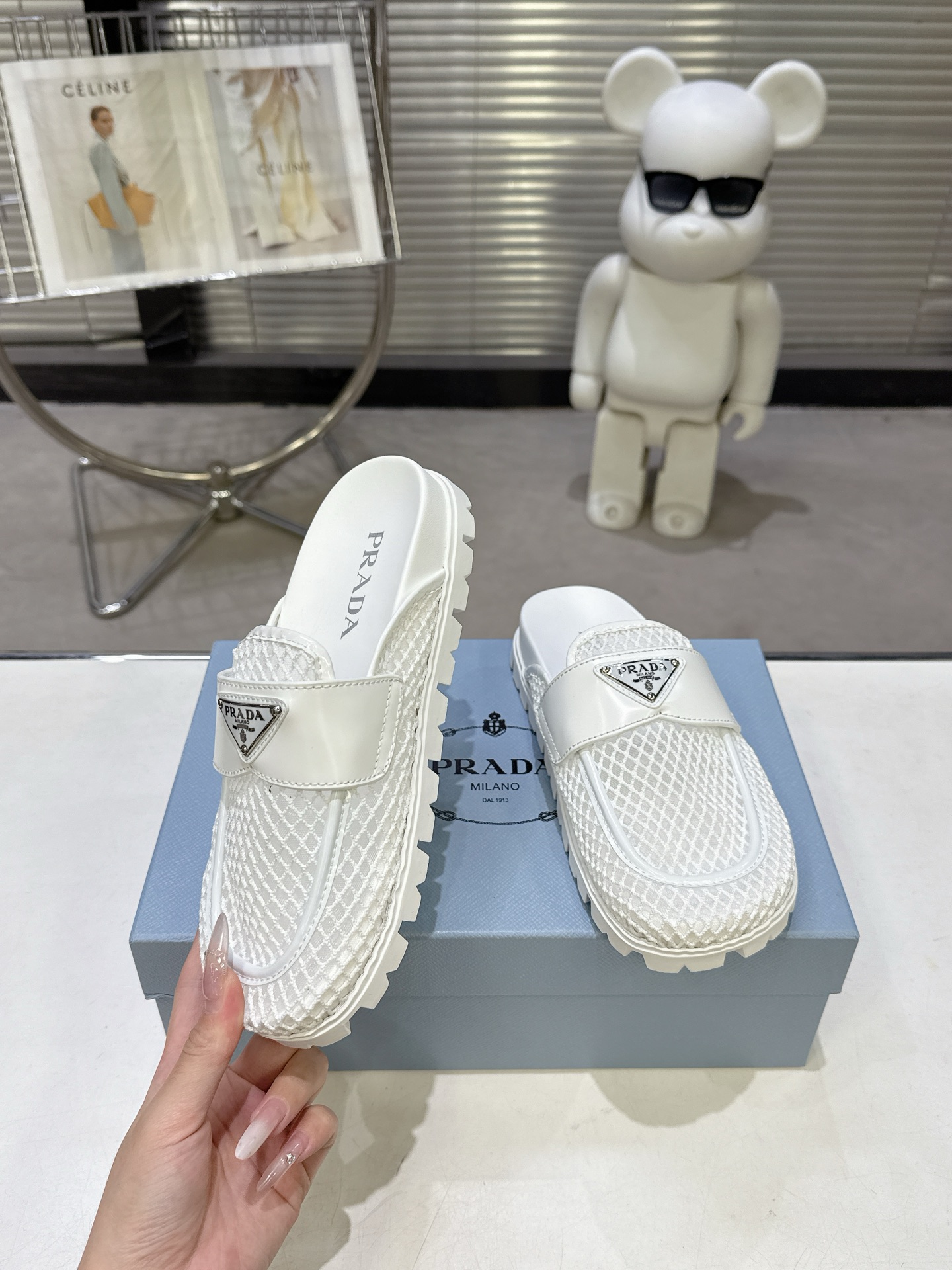Prada Prad* 普拉达新款一脚蹬厚底勃肯包头半拖
