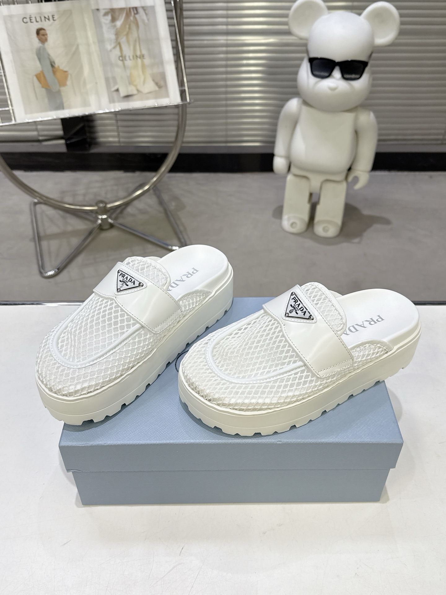 Prada Prad* 普拉达新款一脚蹬厚底勃肯包头半拖