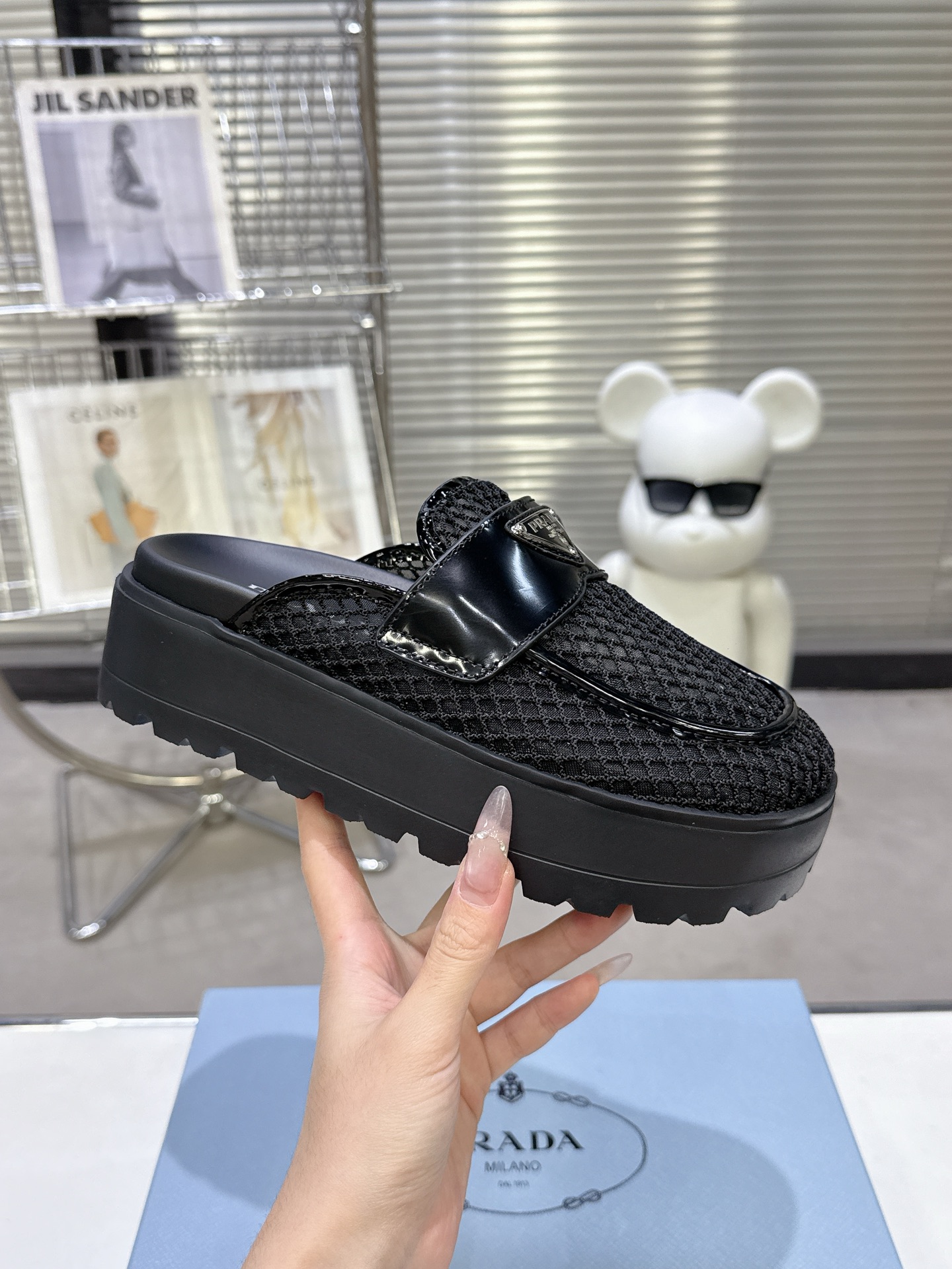Prada Prad* 普拉达新款一脚蹬厚底勃肯包头半拖