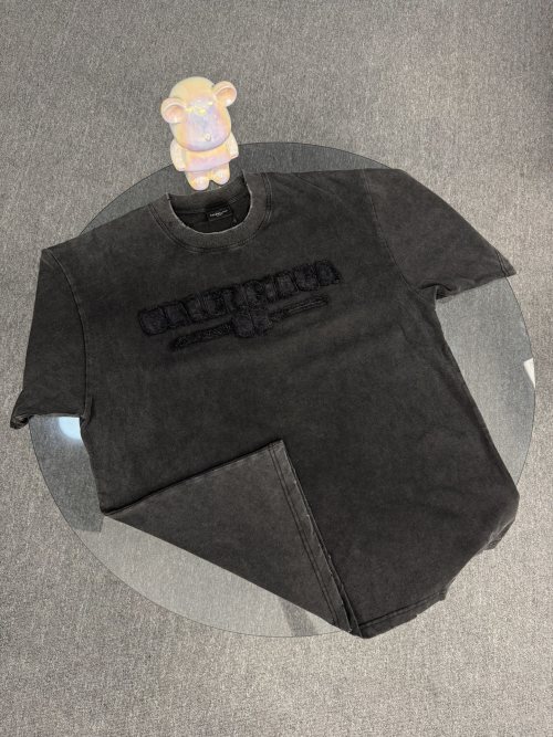 Balenciaga Logo Embroidered Distressed Wash Short Sleeve T-Shirt 1 Balenciaga Logo Embroidered Distressed Wash Short Sleeve T-Shirt