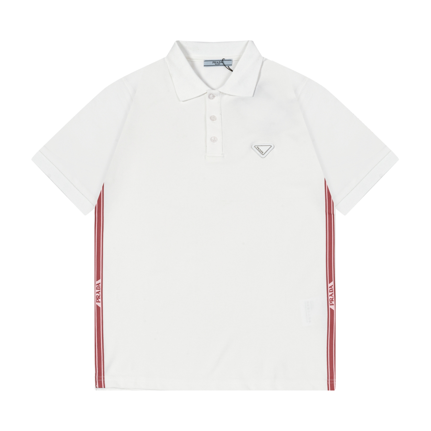 PRADA 2025 nuevo modelo Letras a rayas rojas en el costado Estampado Logo de sello de cuero triangular personalizado Un…