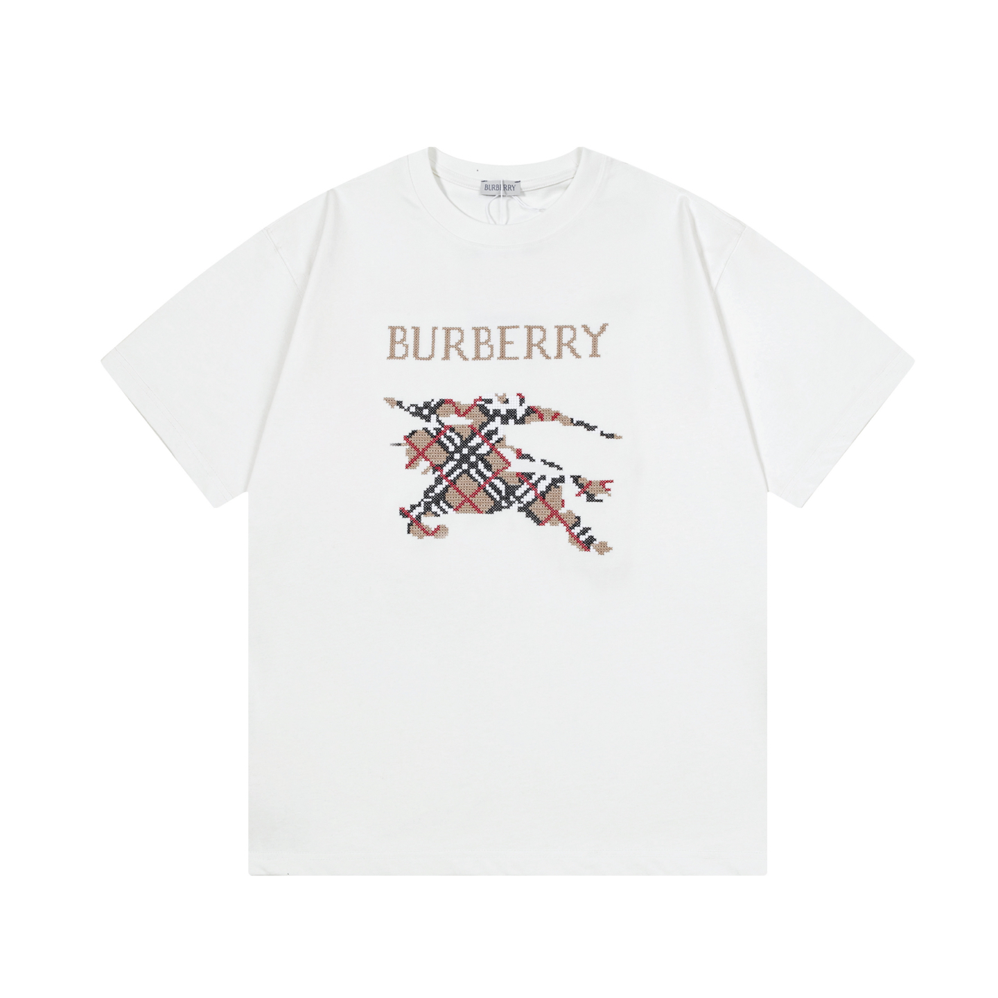 Burberry 2025 nuevo logotipo de caballo de guerra de punto de cruz a cuadros a máquina importado, mismo estilo para hom…