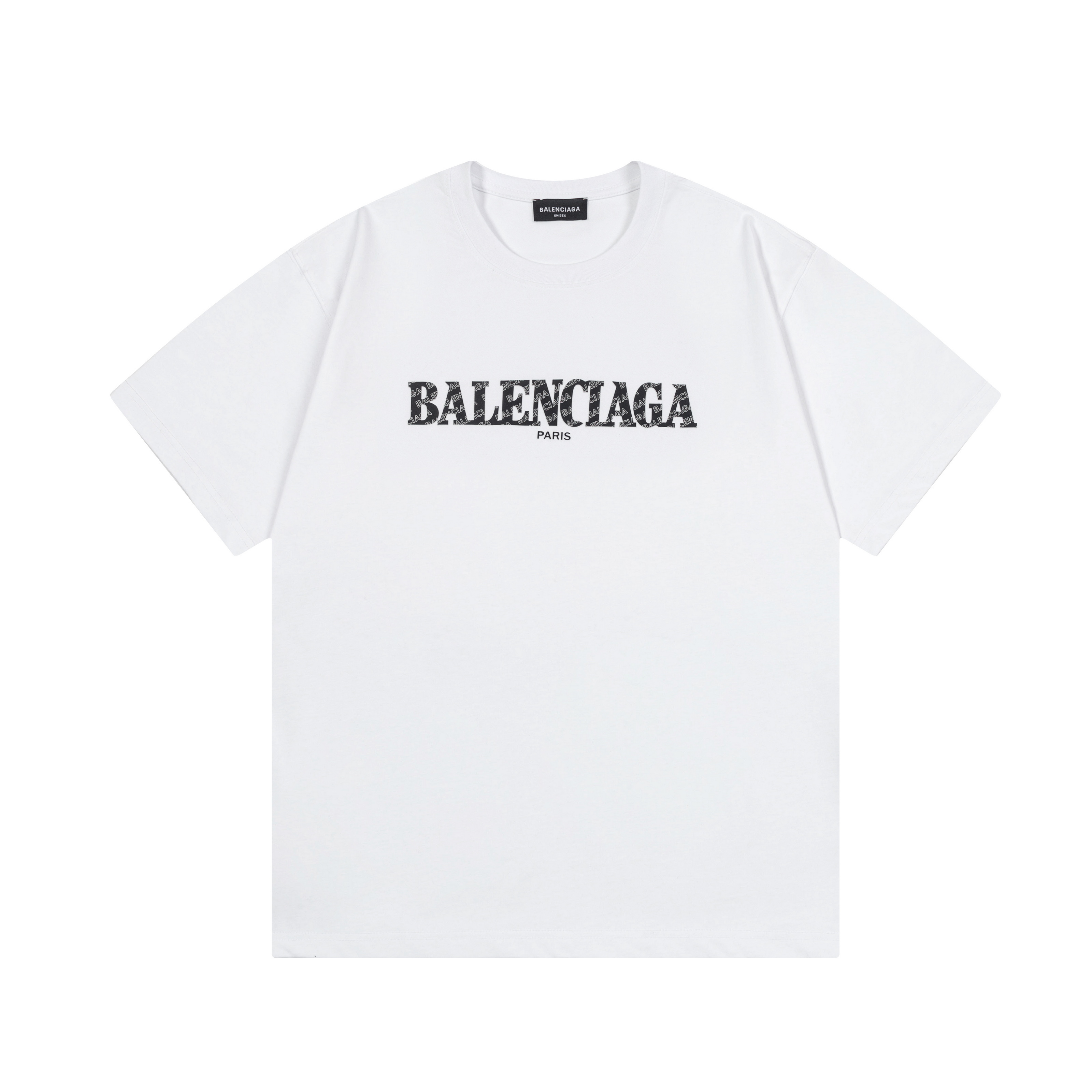 P75 Balenciaga 巴黎世家 2025 Nuevo modelo, logo de letras con estampado láser, parche de cuero personalizado, camiseta de m…