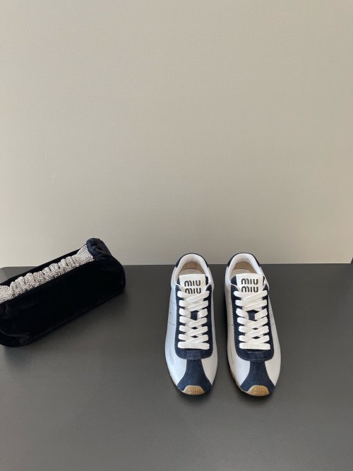 Miu Miu Women's Leather Retro Fashion Casual Sneakers 1 Miu Miu Women's Leather Retro Fashion Casual Sneakers