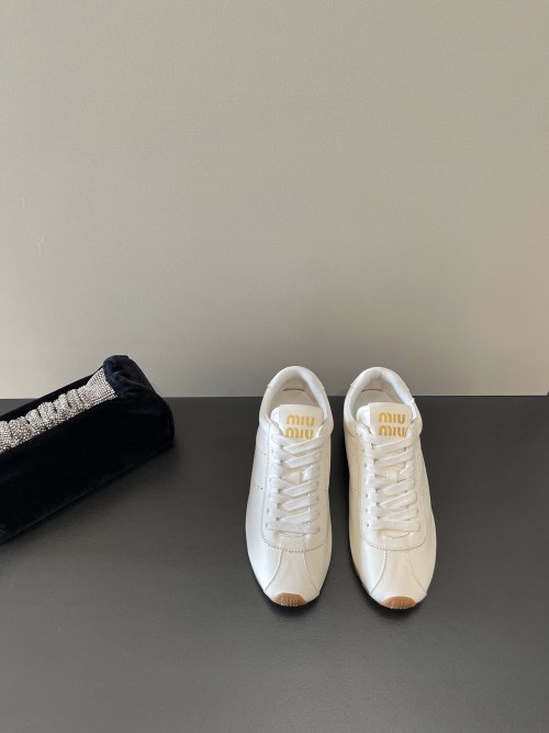 Miu Miu Women's White Leather Lace-Up Fashion Sneakers, Spring Collection 1 Miu Miu Women's White Leather Lace-Up Fashion Sneakers, Spring Collection