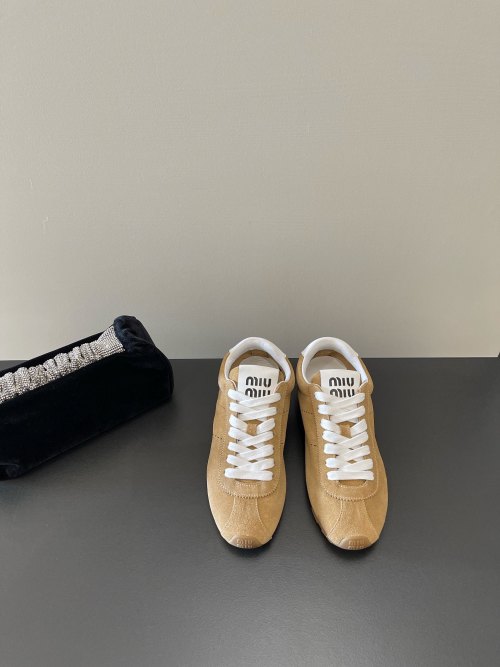 Miu Miu Women's Spring Leather Sneakers Retro Fashion Casual Shoes 1 Miu Miu Women's Spring Leather Sneakers Retro Fashion Casual Shoes
