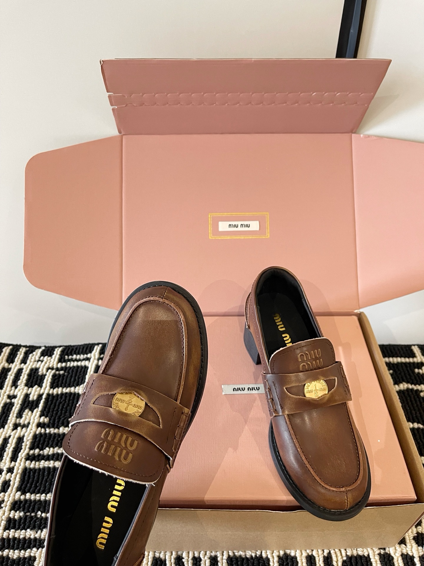 Miu Miu Brown Badge Loafers
