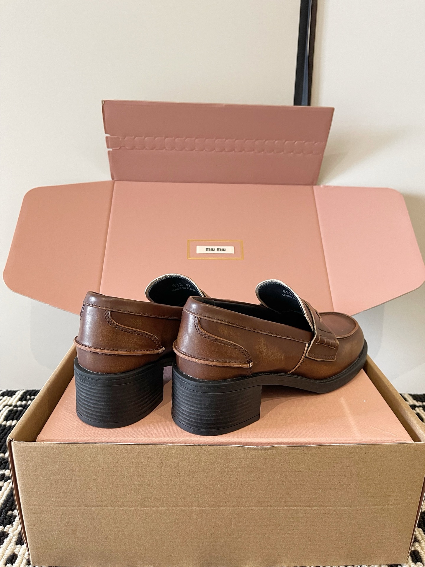 Miu Miu Brown Badge Loafers