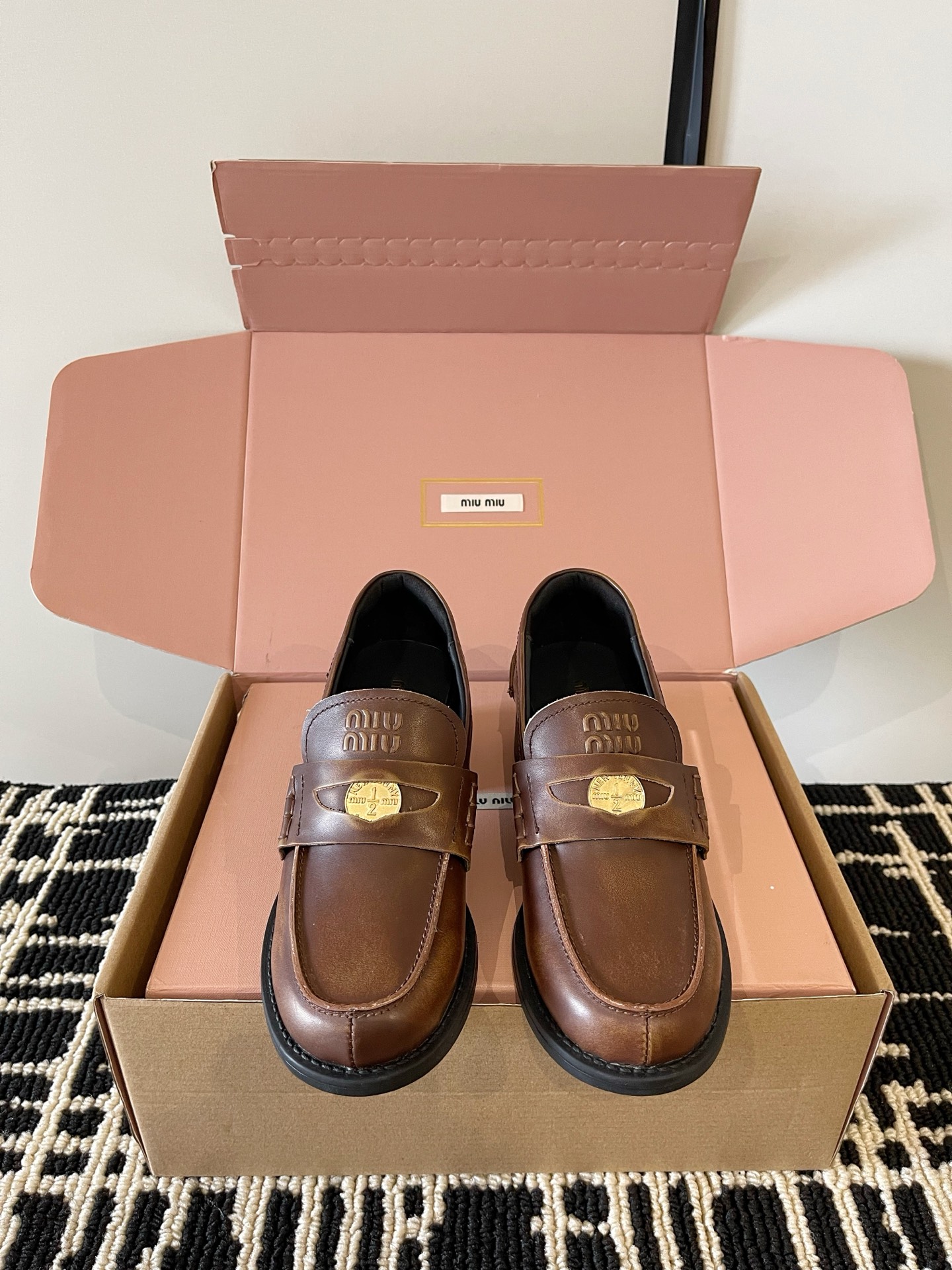Miu Miu Brown Badge Loafers
