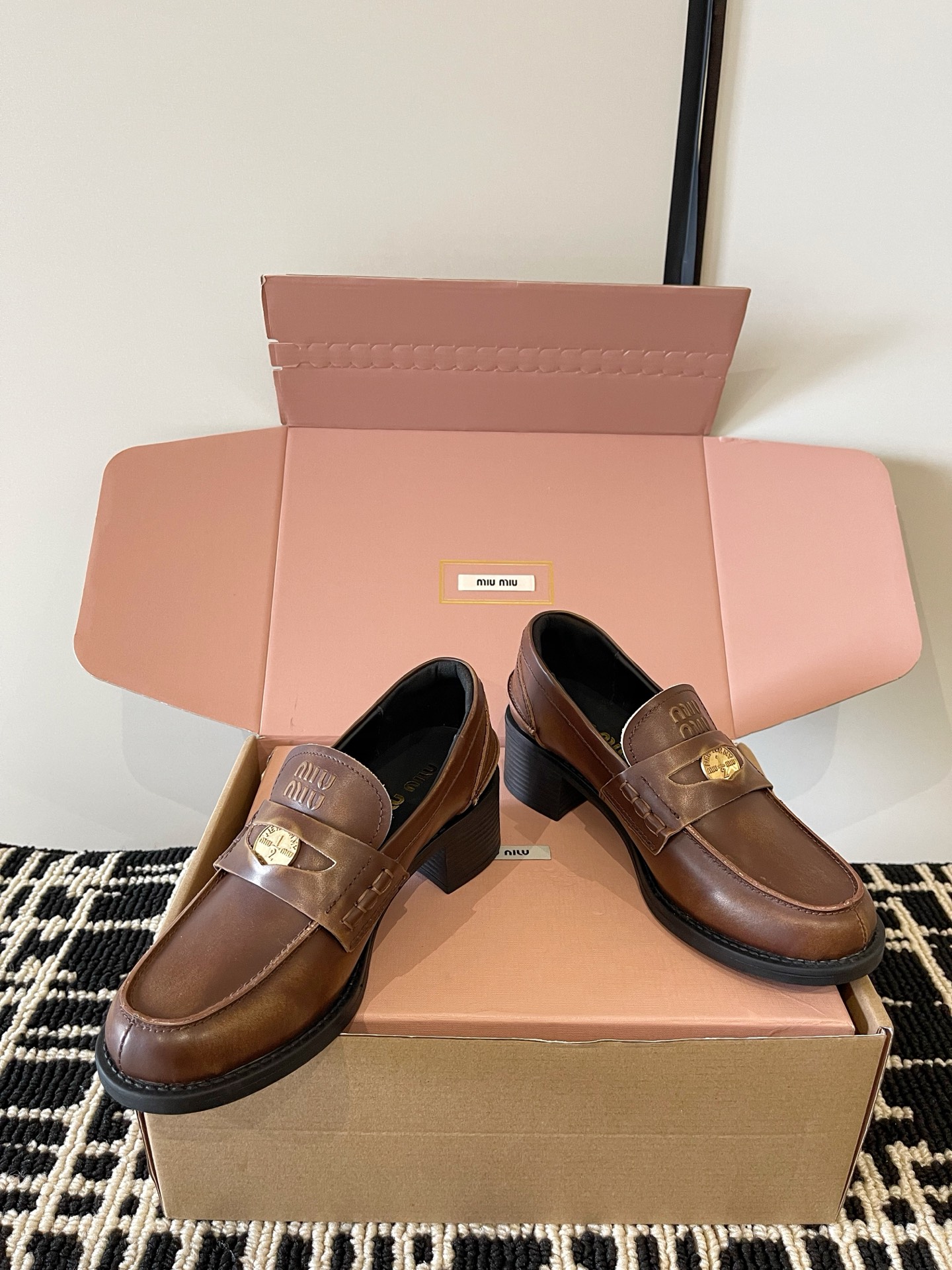 Miu Miu Brown Badge Loafers