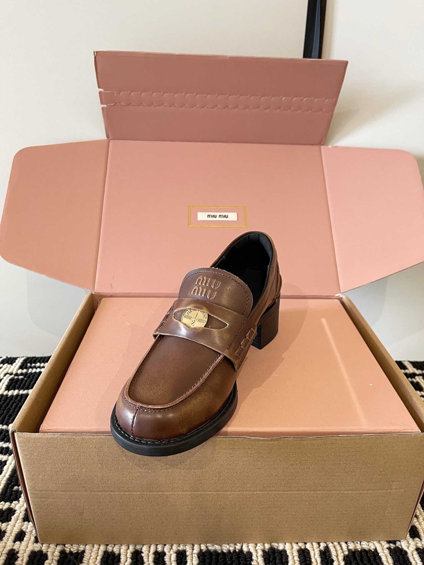 Miu Miu Brown Badge Loafers