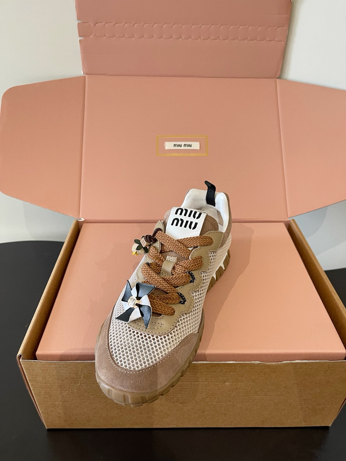 Miu Miu Pinwheel Decor Mesh Sneakers
