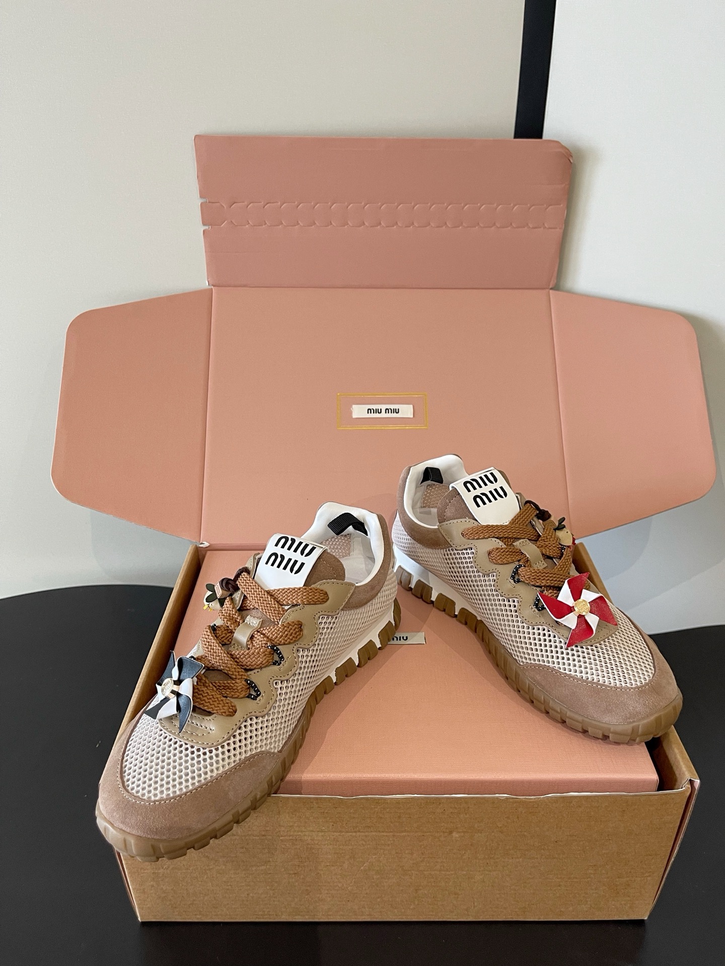 Miu Miu Pinwheel Decor Mesh Sneakers