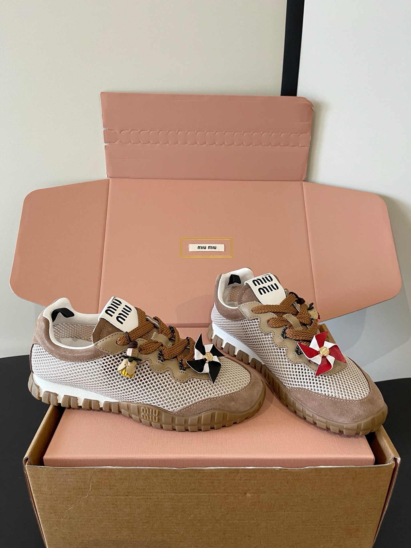 Miu Miu Pinwheel Decor Mesh Sneakers