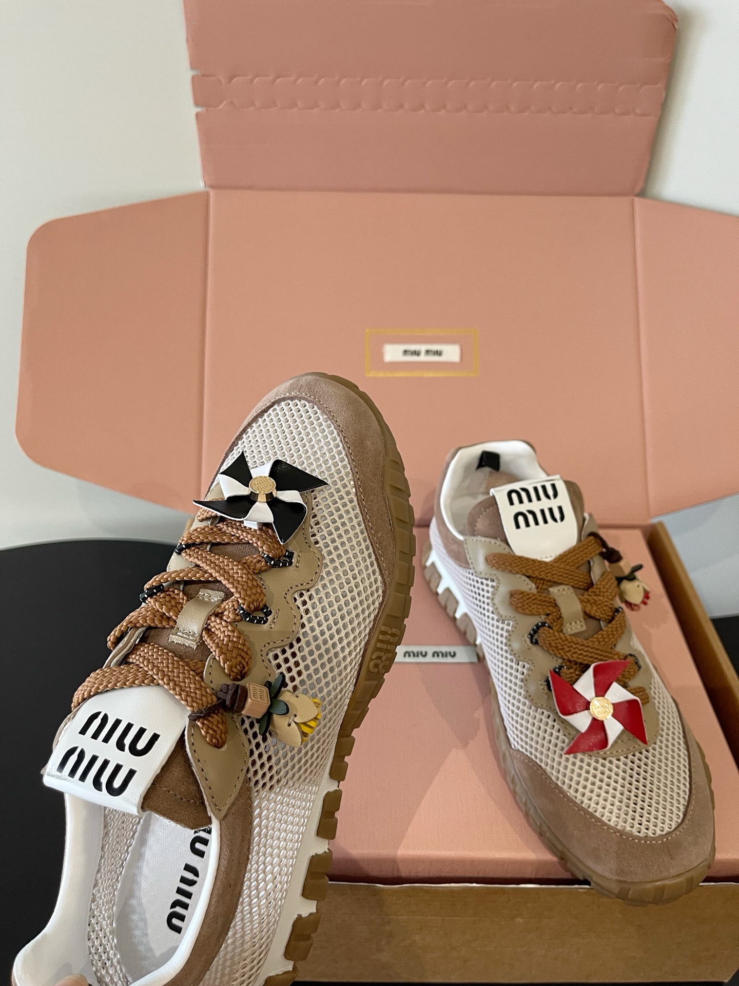 Miu Miu Pinwheel Decor Mesh Sneakers